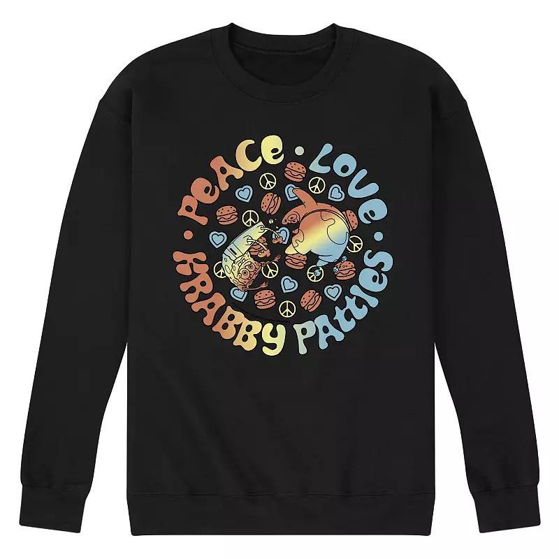 Mens SpongeBob SquarePants Peace Love Fleece Sweatshirt Blue Product Image