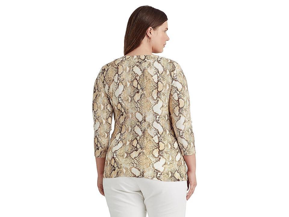 Lauren Ralph Lauren Plus Size Print Stretch Jersey Top (Cream ) Women's Clothing Product Image