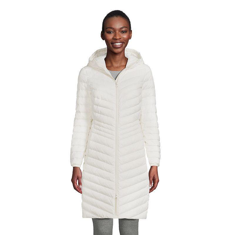 Womens Lands End Hooded Wanderweight Ultralight Packable Long Down Coat Product Image