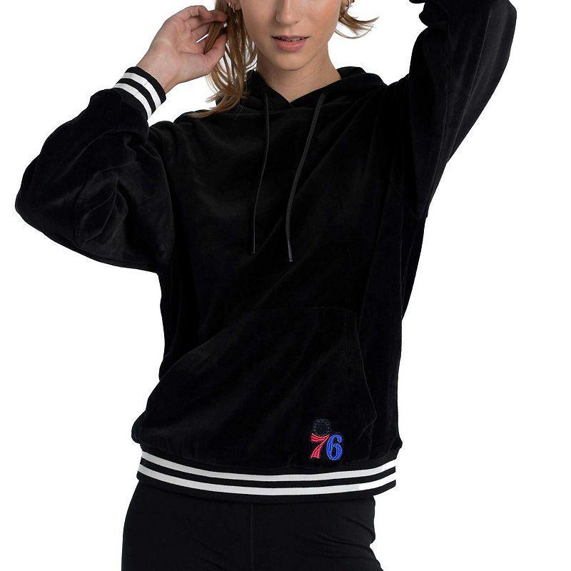 Womens Lusso Black Philadelphia 76ers Nellie Oversized Velour Pullover Hoodie Product Image