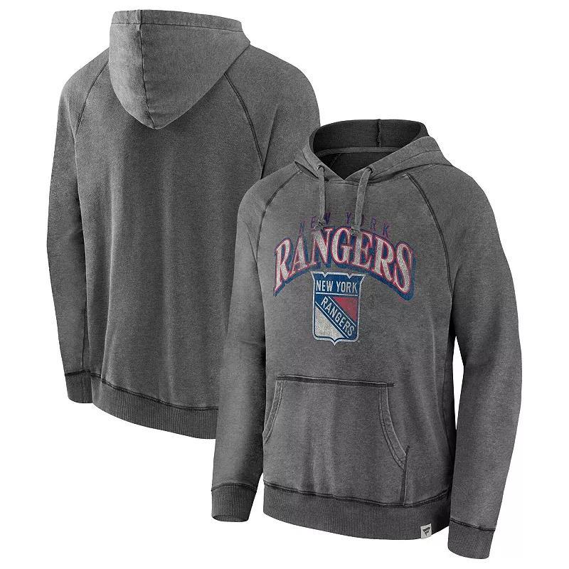 Mens Fanatics Gray New York Rangers Heritage Broken Ice Washed Raglan Pullover Hoodie Product Image