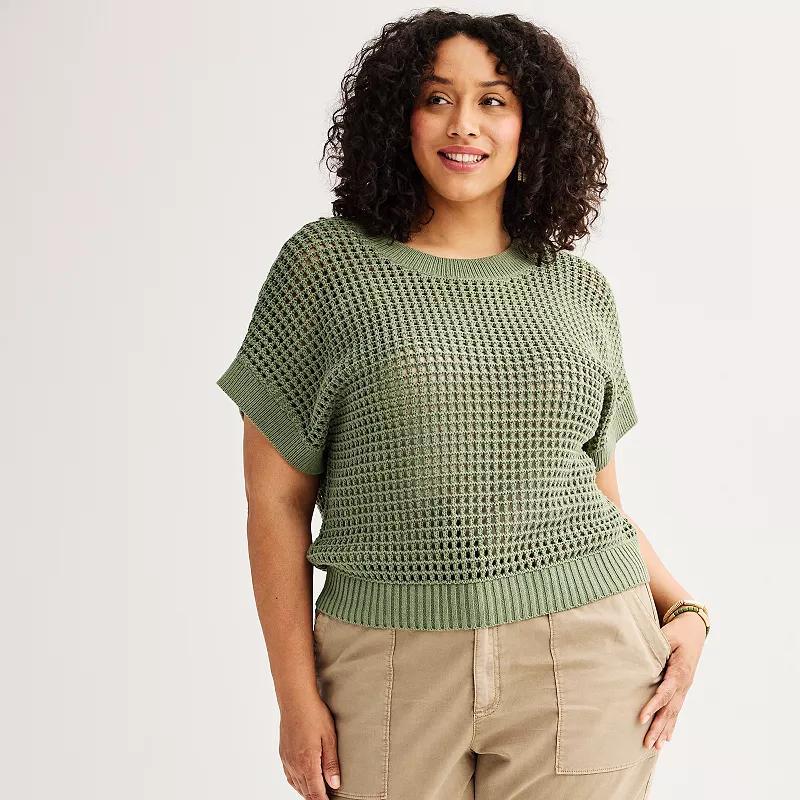 Plus Size Sonoma Goods For Life Short Sleeve Open Stitch Dolman Sweater, Womens Product Image