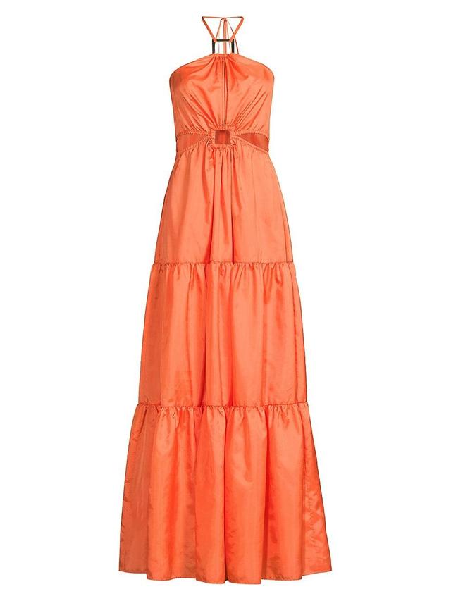 Womens Taffeta Cut-Out Tiered Halter Gown Product Image