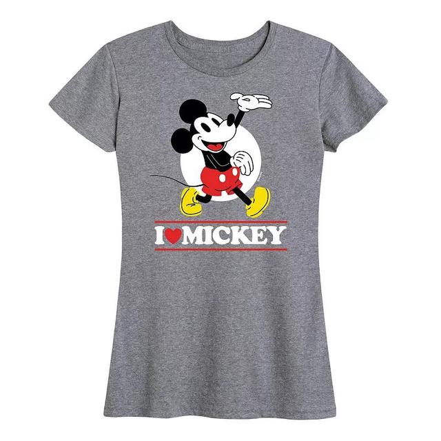 Disneys Mickey Mouse Womens I Love Mickey Graphic Tee Grey Gray Product Image