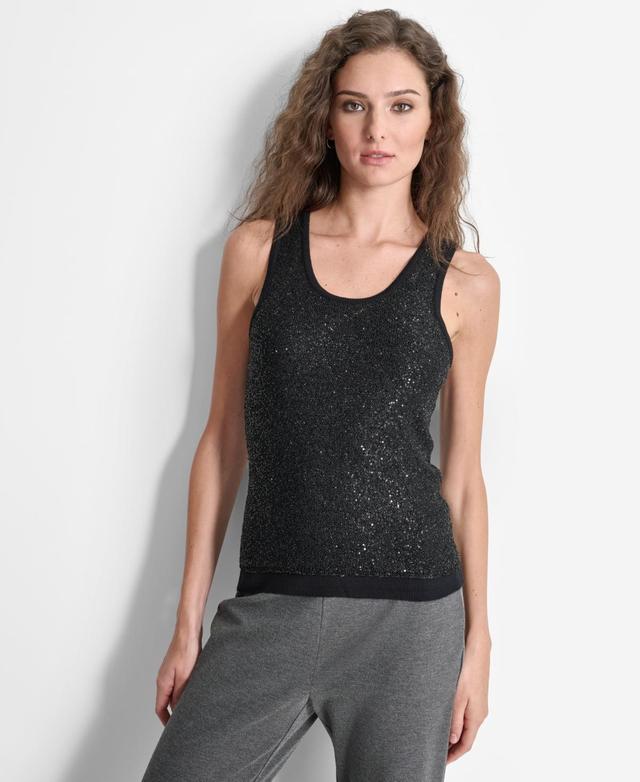 Dkny Womens Round-Neck Sleeveless Sequin Tank Top - Blk Product Image