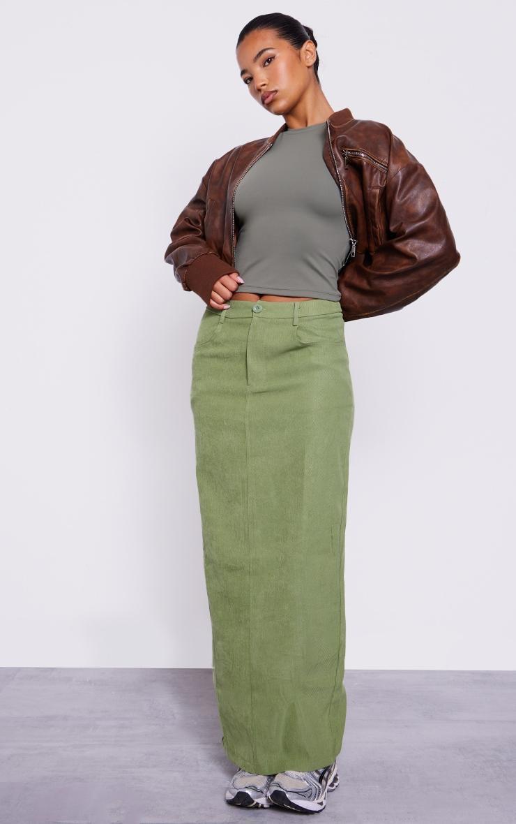 Sage Soft Twill Blend Split Back Maxi Skirt Product Image