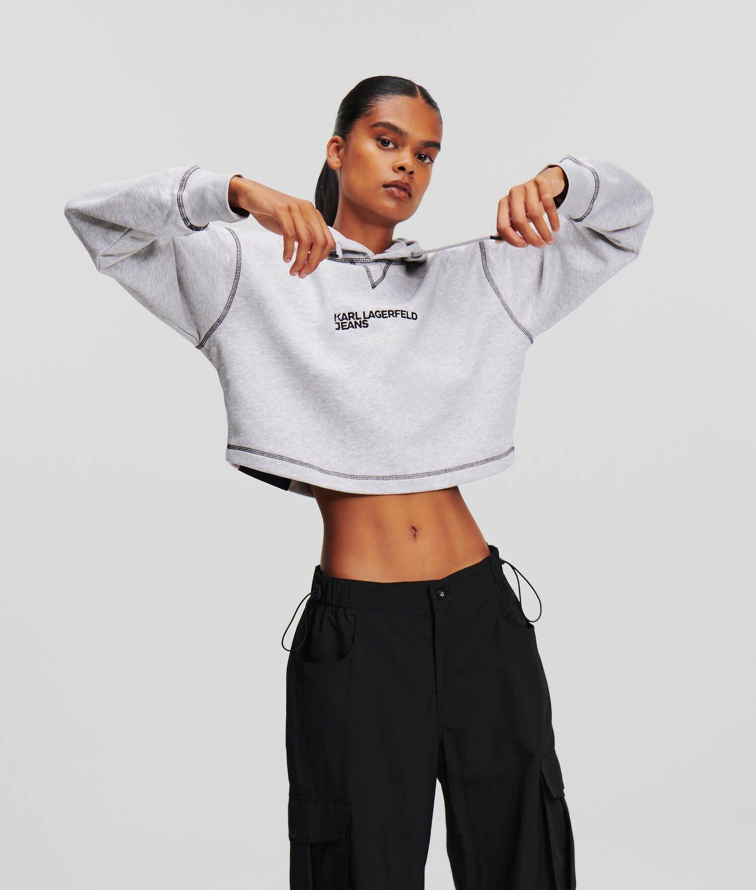 KLJ CONTRAST STITCH CROPPED HOODIE Product Image