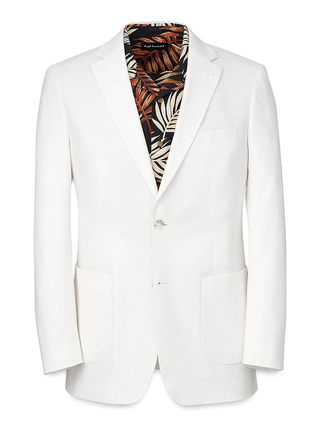 Cotton Stretch Seersucker Notch Lapel Suit Jacket - White Product Image