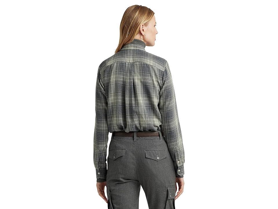 Lauren Ralph Lauren Plaid Twill Shirt (Grey/Cream Multi) Women's Clothing Product Image