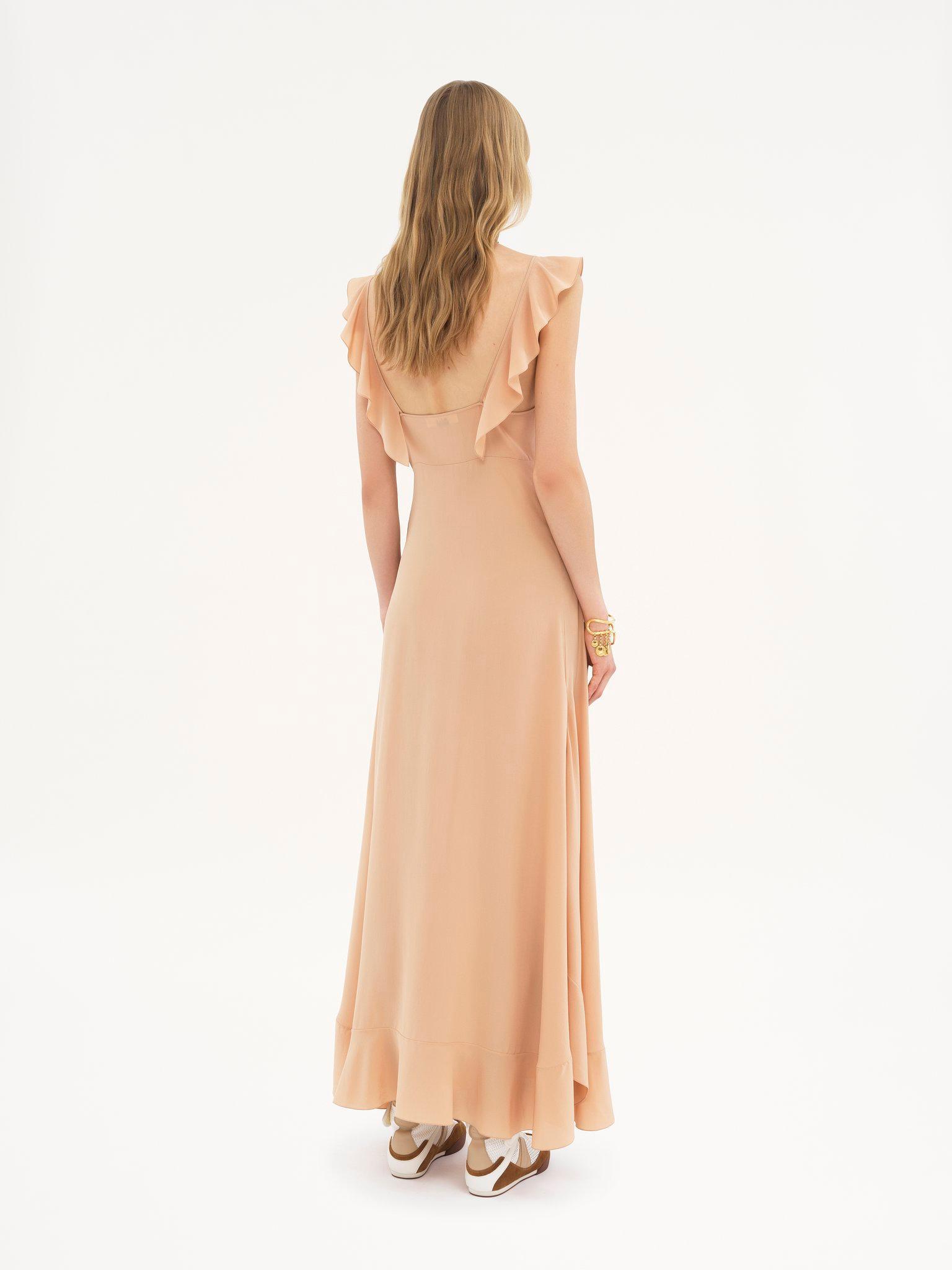 Long sun dress in crêpe de chine Product Image