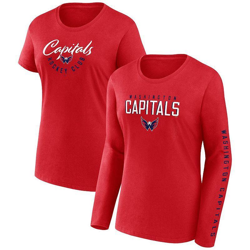 Womens Fanatics Red Washington Capitals Long and Short Sleeve Two-Pack T-shirt Set Product Image