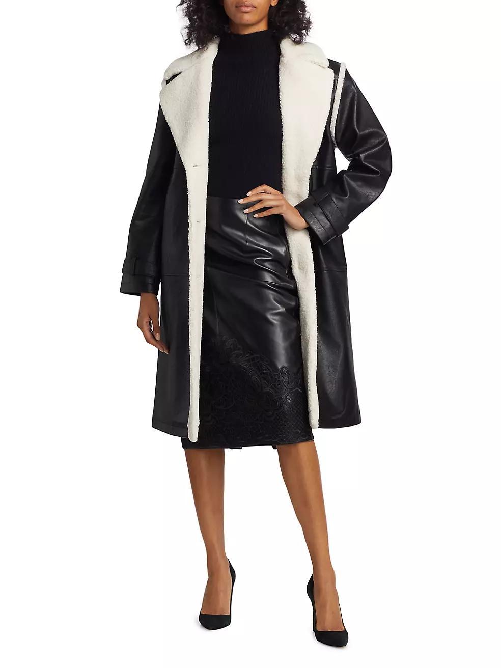 Vegan Leather & Faux Fur Coat Product Image