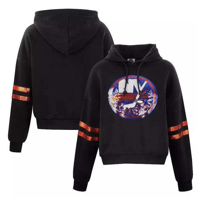 Womens Cuce Black New York Islanders Sequin Cropped Pullover Hoodie Product Image