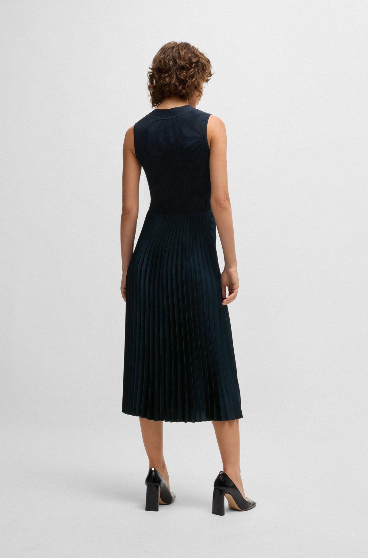 Mixed-material dress with plissé skirt Product Image