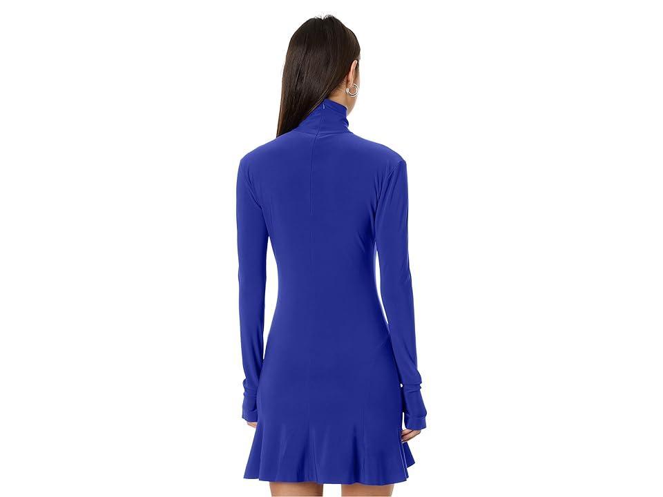 Norma Kamali Long Sleeve Turtle Fishtail Mini Dress (Electric ) Women's Clothing Product Image