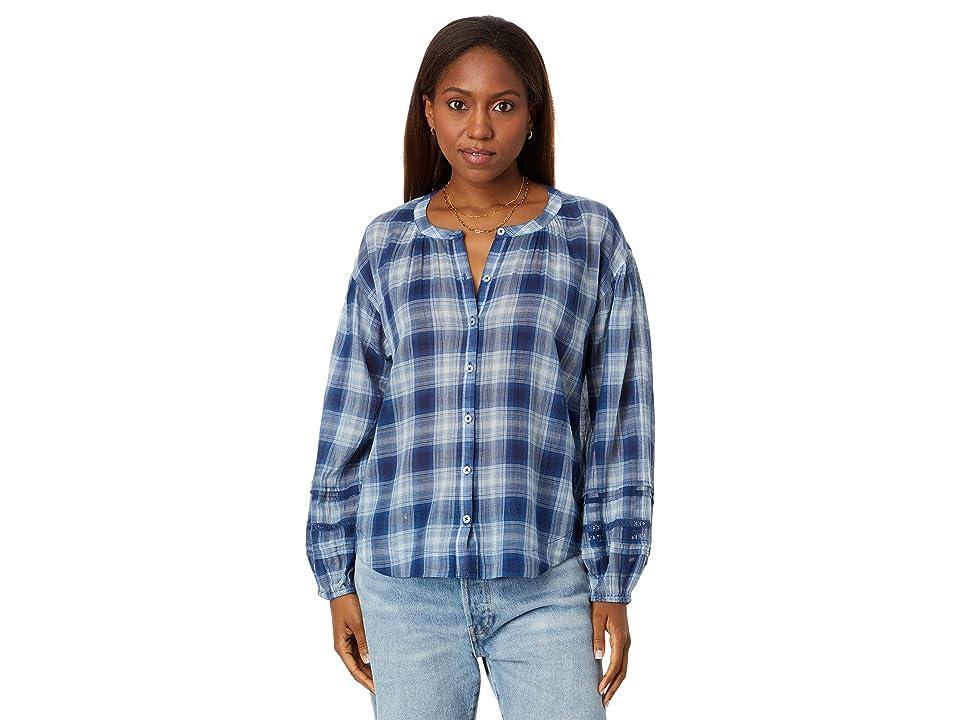 Lucky Brand Relaxed Button Through Blouse (Medium Indigo Plaid) Women's Blouse product image