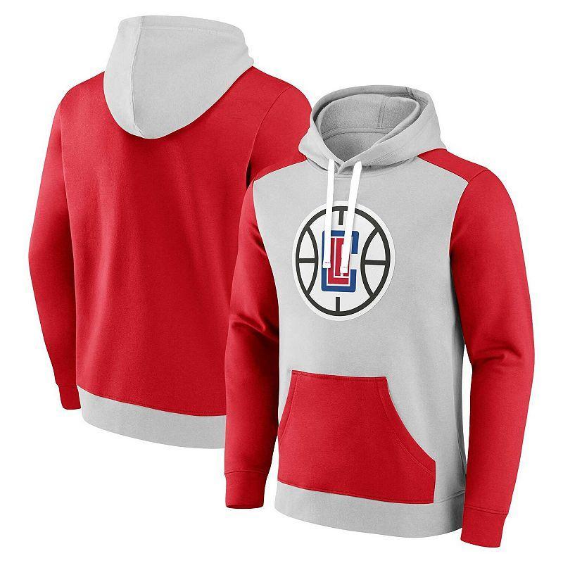 Mens Fanatics Branded Gray/Red LA Clippers Arctic Colorblock Pullover Hoodie Product Image