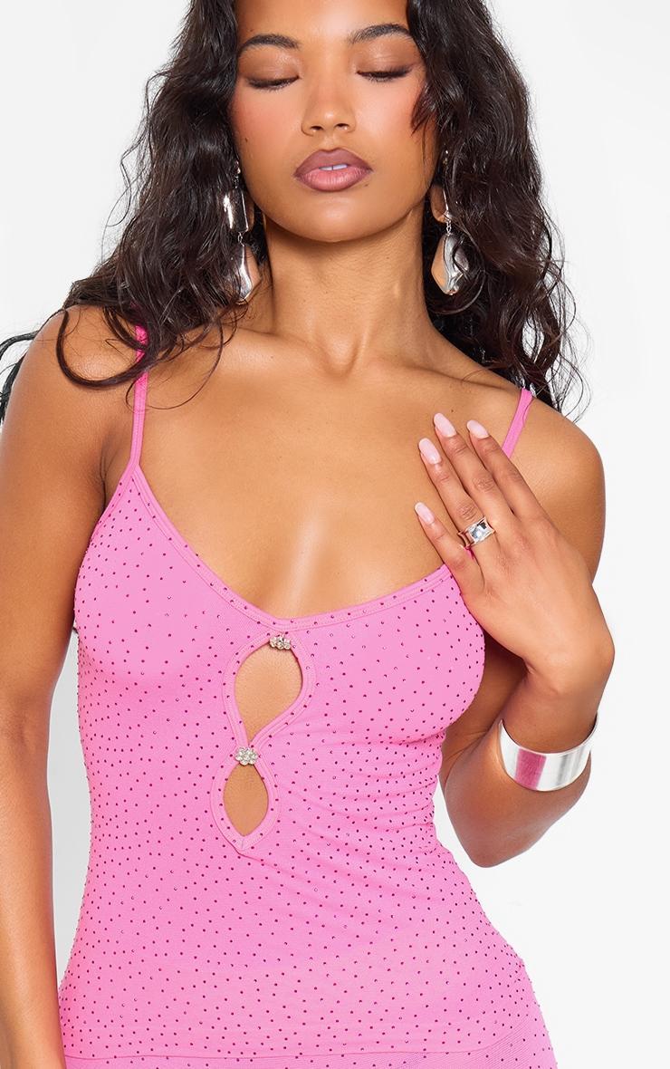 Hot Pink Seamless Hot Fix Cut Out Long Top Product Image