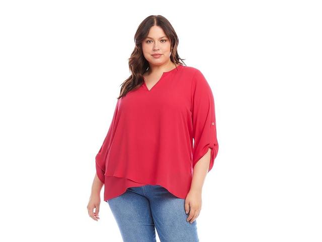 Karen Kane Plus Size Asymmetric Hem Wrap Top (Hot ) Women's Clothing Product Image