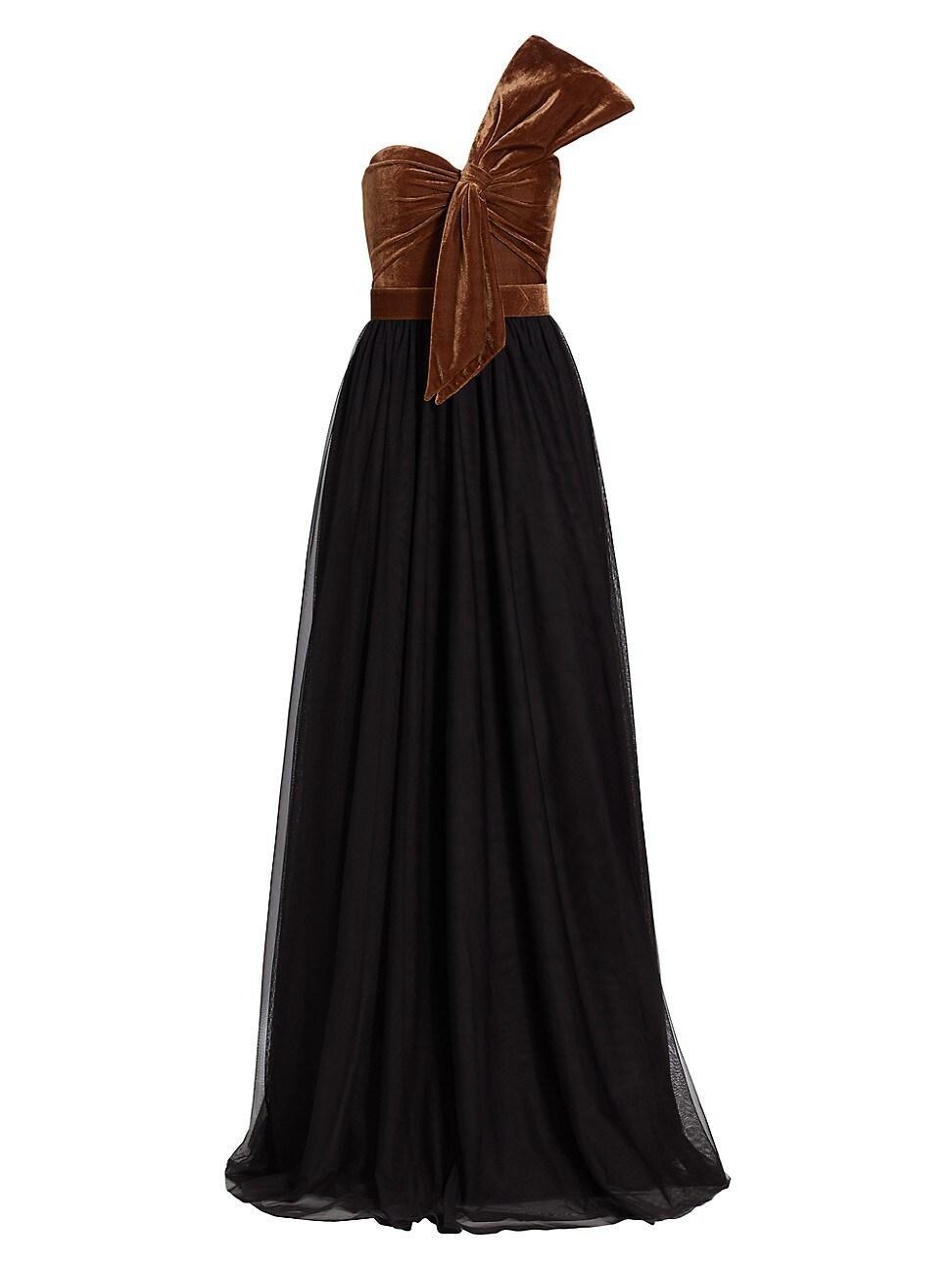 Womens Velvet Bow Strapless Gown Product Image