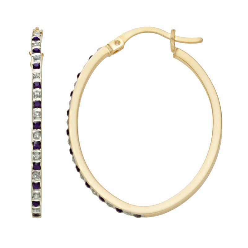 18k Gold-Over-Silver Amethyst and Diamond Accent Oval Hoop Earrings, Womens, Purple Product Image