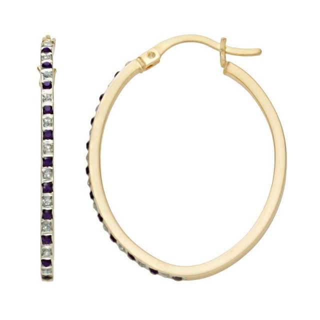 18k Gold-Over-Silver Amethyst and Diamond Accent Oval Hoop Earrings, Womens, Purple Product Image