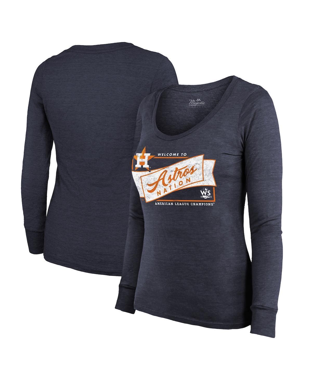 Womens Majestic Threads Houston Astros 2022 American League Champions Tri-Blend Long Sleeve Scoop Neck T-Shirt Blue Product Image