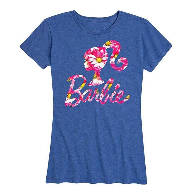 Womens Barbie Logo Pink Daisy Pattern Graphic Tee Grey Royal Blue Product Image