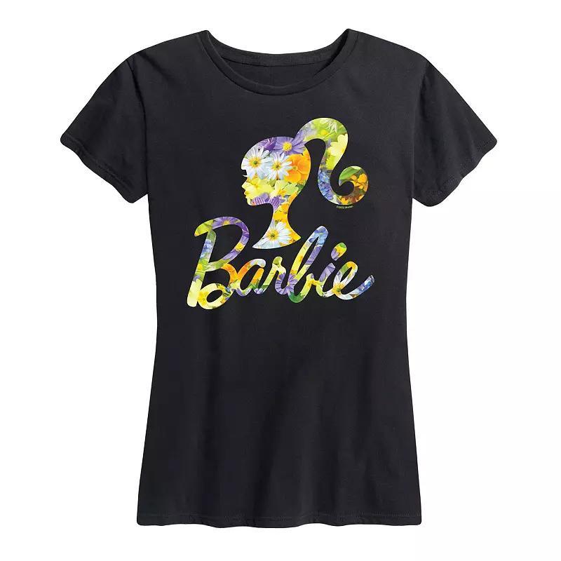 Womens Barbie Logo Spring Bouquet Graphic Tee Grey Green Product Image