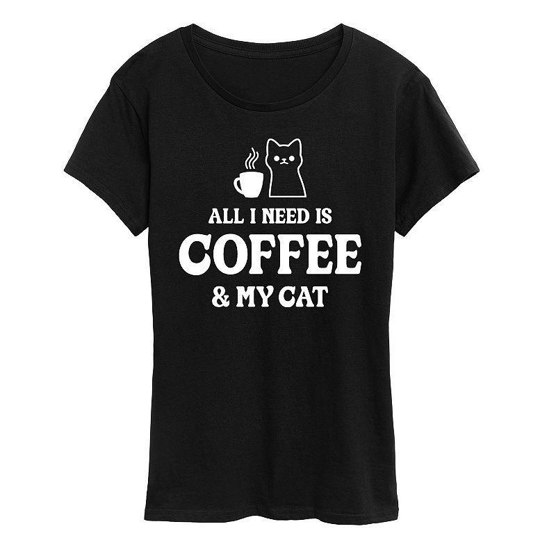 Womens All I Need Coffee Cat Graphic Tee Grey Product Image