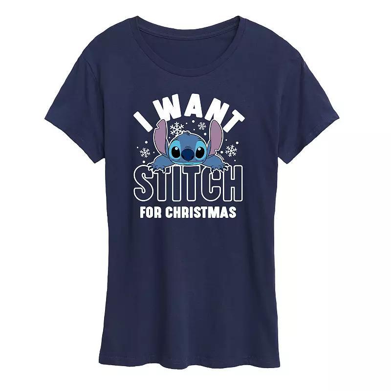 Disneys Lilo and Stitch Womens A Stitch For Christmas Graphic Tee Blue Product Image