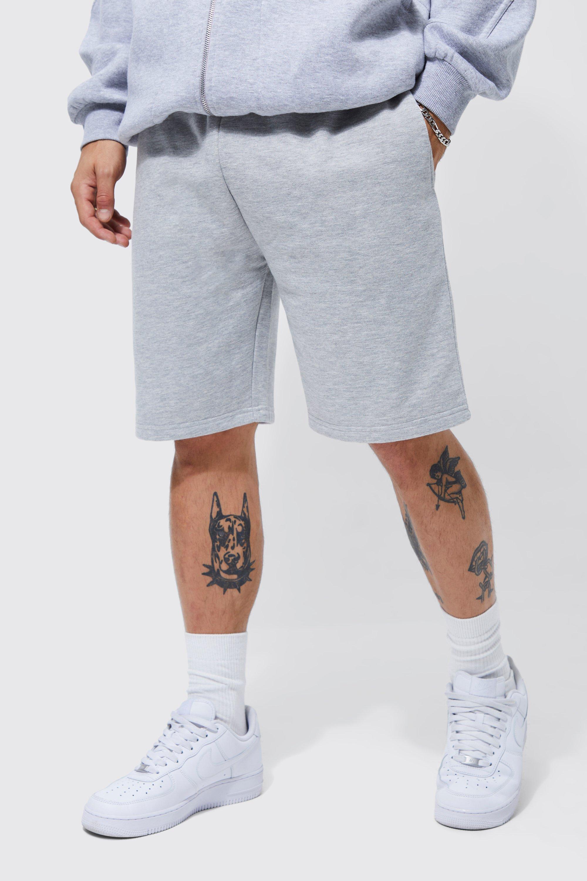 Mens Grey Basic Loose Fit Mid Length Jersey Short, Grey Product Image