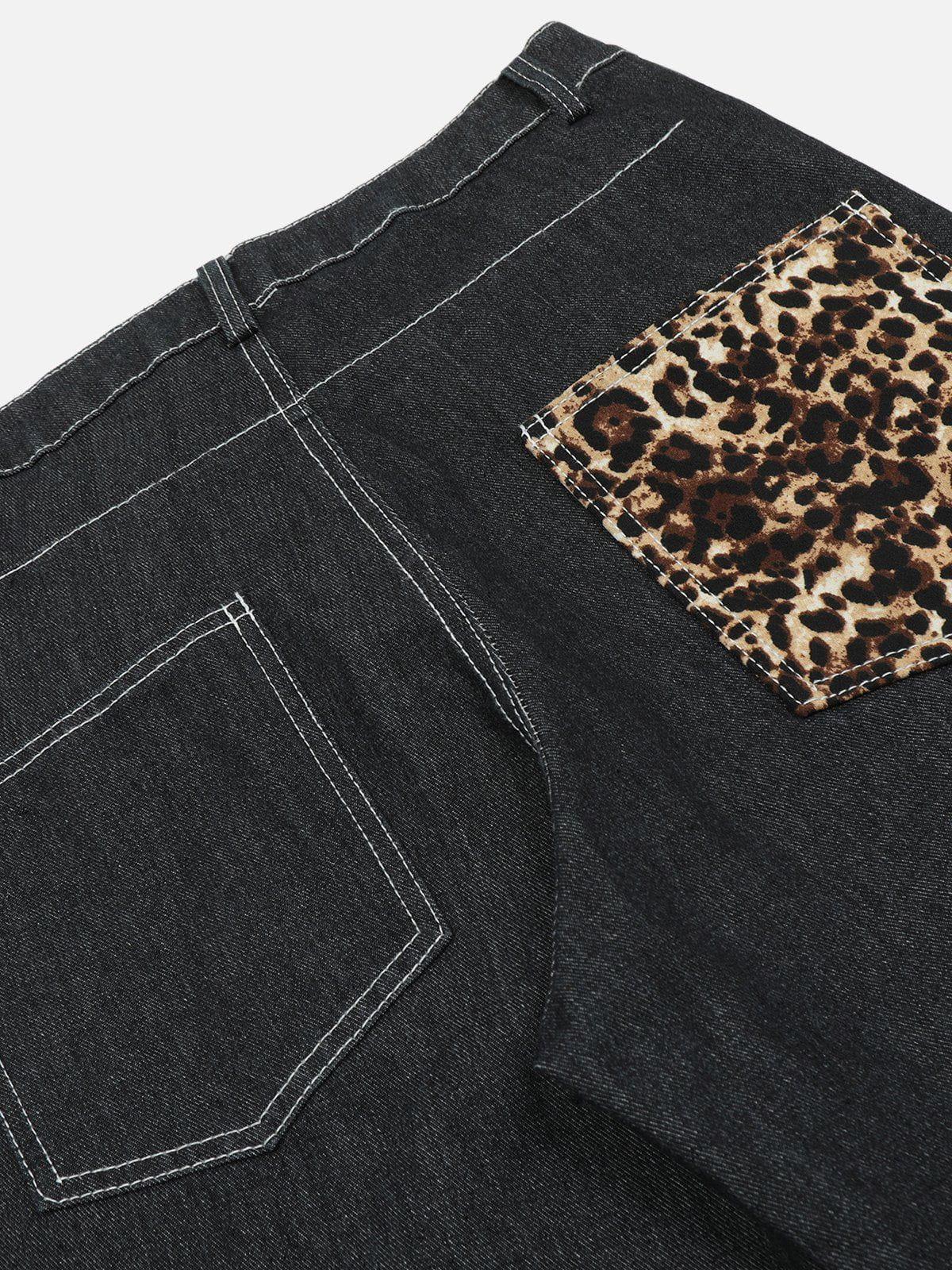 Aelfric Eden Patchwork Leopard Print Jeans Product Image