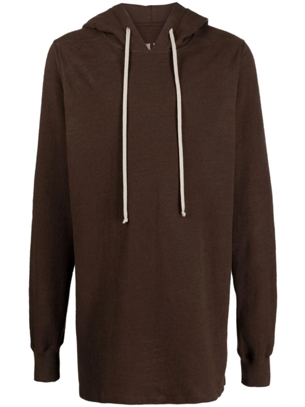 Long Sleeved Drawstring Hoodie In 04 Brown Product Image