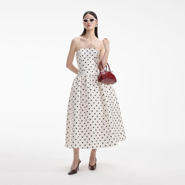 Cream Polka Dot Taffeta Midi Dress Product Image