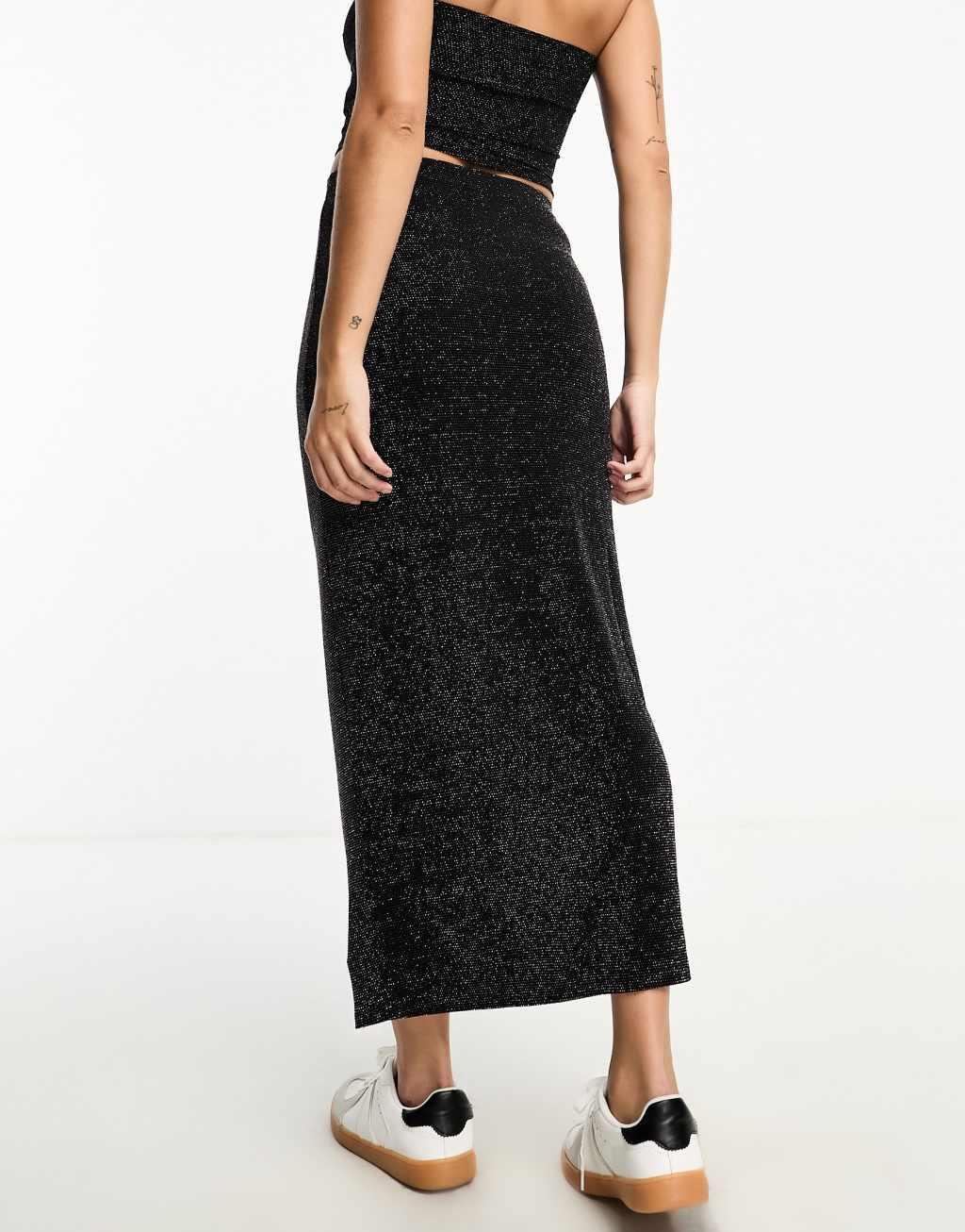 Pull&Bear glitter slinky maxi skirt in black - part of a set Product Image