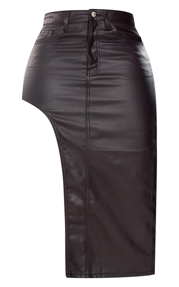 Shape Black Coated Denim Asymmetric Midi Skirt Product Image