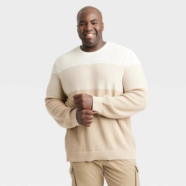 Mens Big & Tall Crewneck Pullover Sweater - Goodfellow & Co Neutral Stripe 3XL Product Image