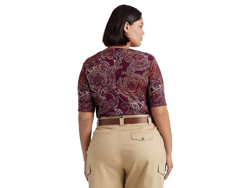 Lauren Ralph Lauren Plus Size Paisley Print Stretch Cotton Boat Neck Short Sleeve Top Product Image