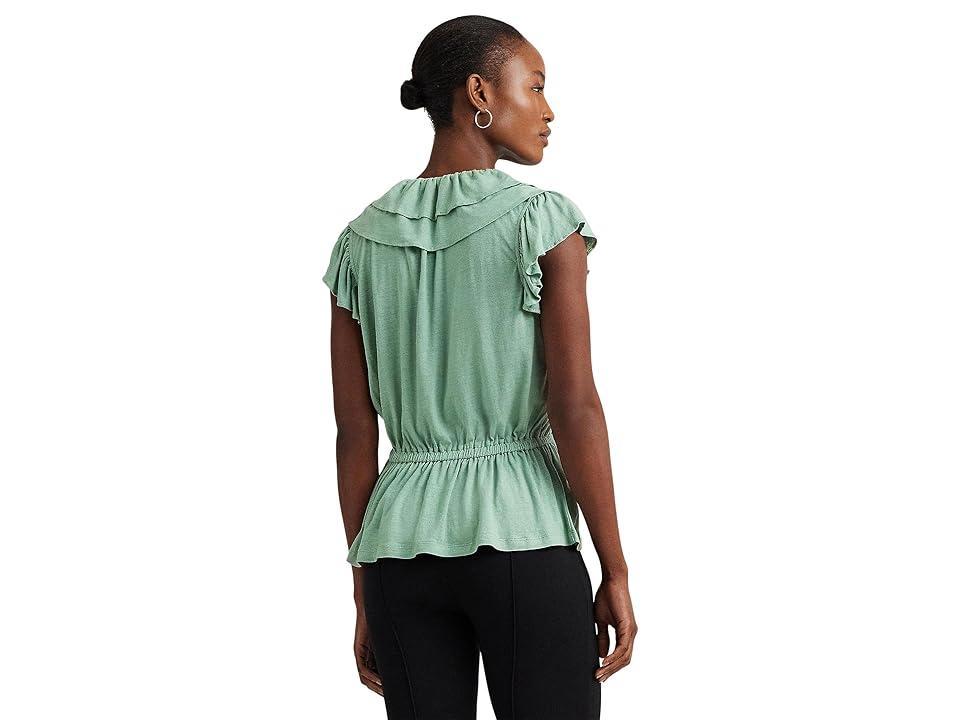 LAUREN Ralph Lauren Ruffle-Trim Jersey Peplum Top (Soft Laurel) Women's Clothing Product Image