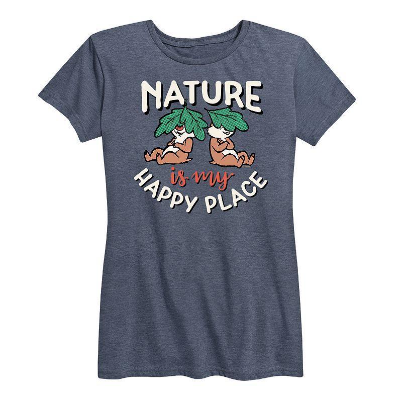 Disneys Chip n Dale Womens Nature My Happy Place Graphic Tee Grey Royal Blue Product Image