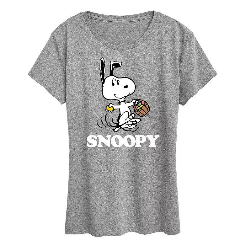 Womens Peanuts Snoopy Easter Basket Graphic Tee Grey Gray Product Image