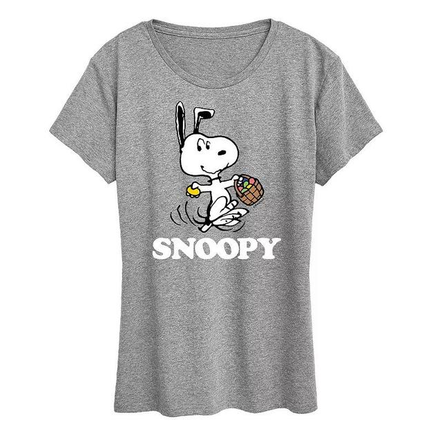 Womens Peanuts Snoopy Easter Basket Graphic Tee Grey Gray Product Image