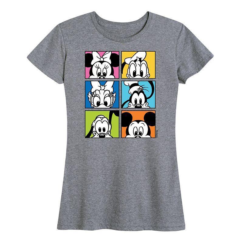 Hybrid - Disney Standard Characters Womens Tee Shirts HEATHER - Heather Gray Mickey Mouse & Friends Grid Graphic Tee - Women & Plus Product Image