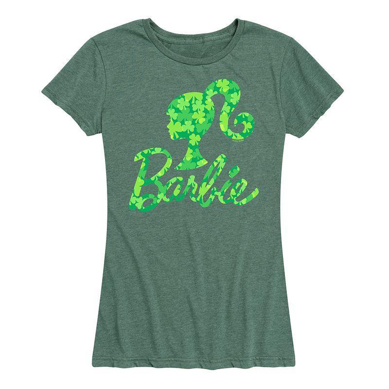 Womens Barbie Logo Shamrock Pattern Graphic Tee Grey Green Product Image