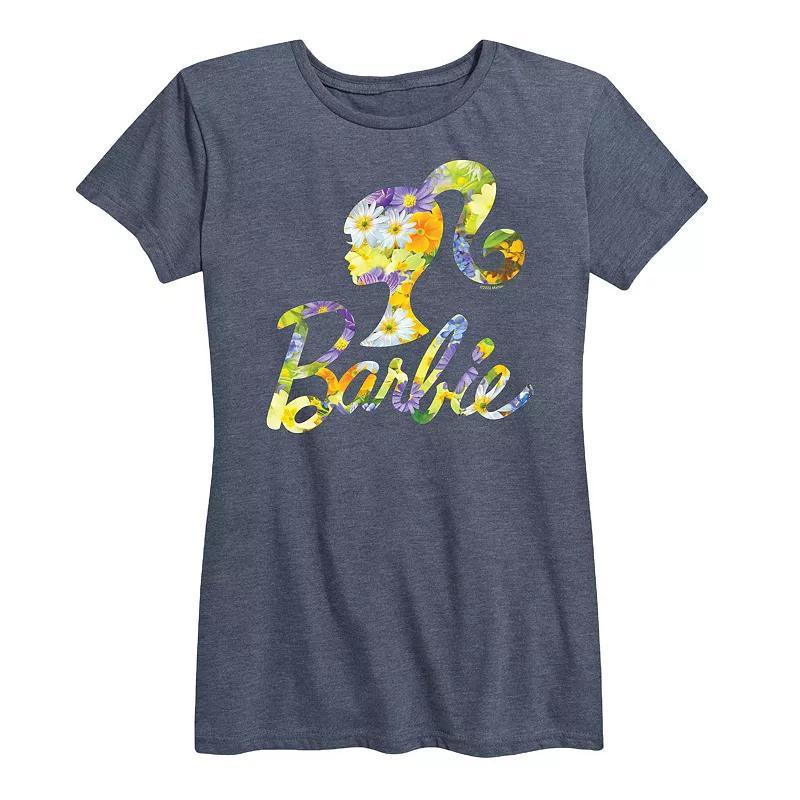 Womens Barbie Logo Spring Bouquet Graphic Tee Grey Green Product Image