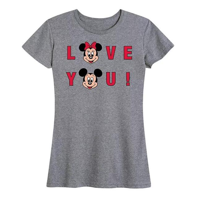 Disneys Mickey & Minnie Mouse Womens Love You Graphic Tee Grey Gray Product Image