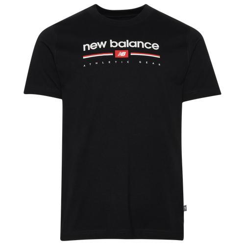 New Balance Mens New Balance Logo Stripe T-Shirt - Mens White/Black Product Image