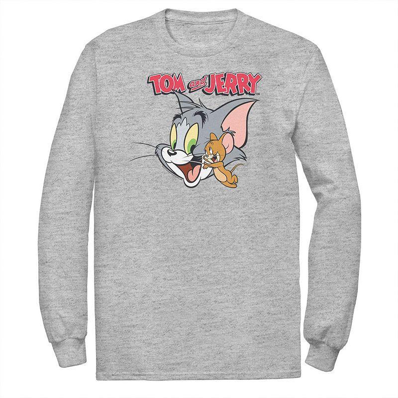 Big & Tall Tom and Jerry Simple Portrait Logo Long Sleeve Graphic Tee, Mens Athletic Grey Product Image