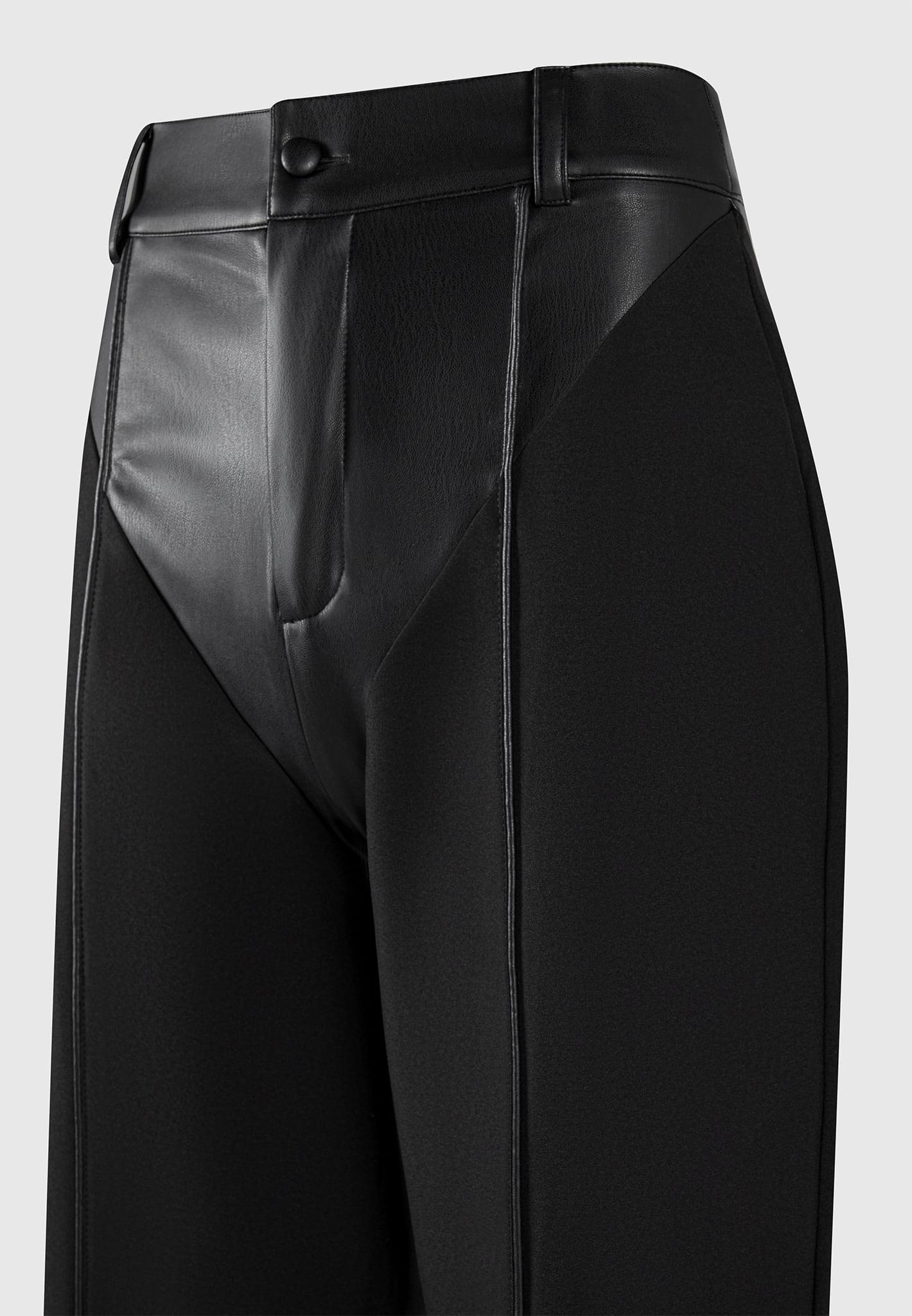 Vegan Leather & Woven Trousers - Black Female Product Image